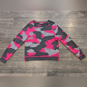 Brodie Contrast Camo Cashmere Sweater quiet luxury academia Small